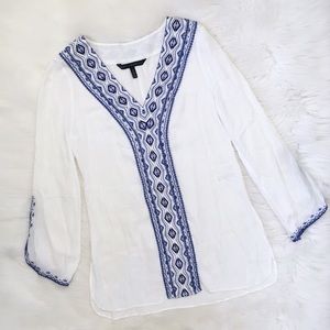 White House Black Market White and Blue Tunic